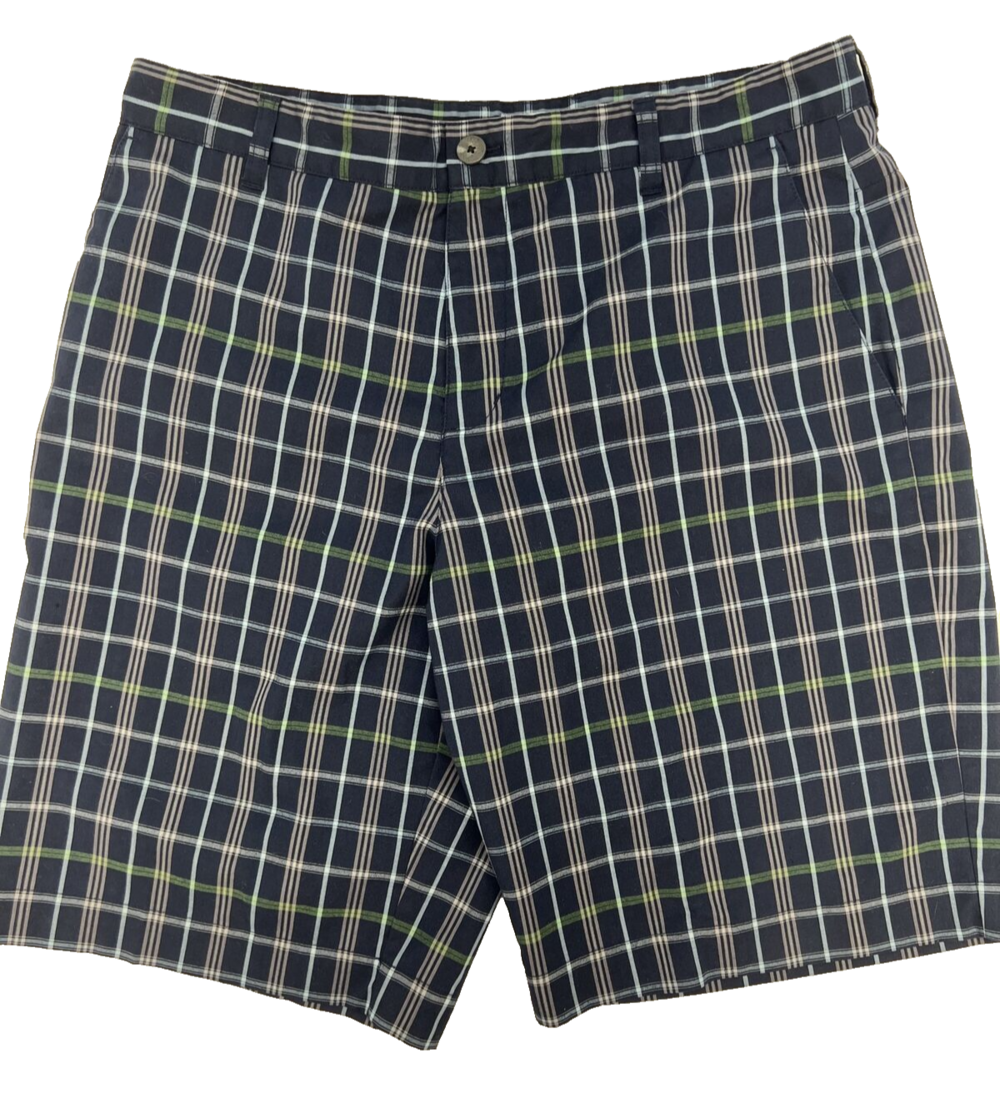 Adidas Zip Flat Front Polyester Spandex Shorts Men’s 34 Navy Check